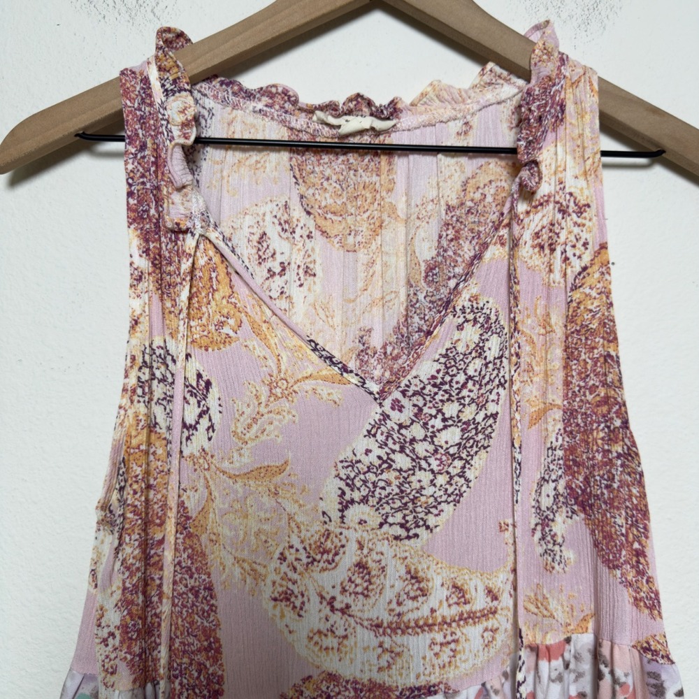 Entro Women Dress Medium Pink Paisley Floral Tiered Midi Flowy Boho Patchwork - Picture 3 of 10